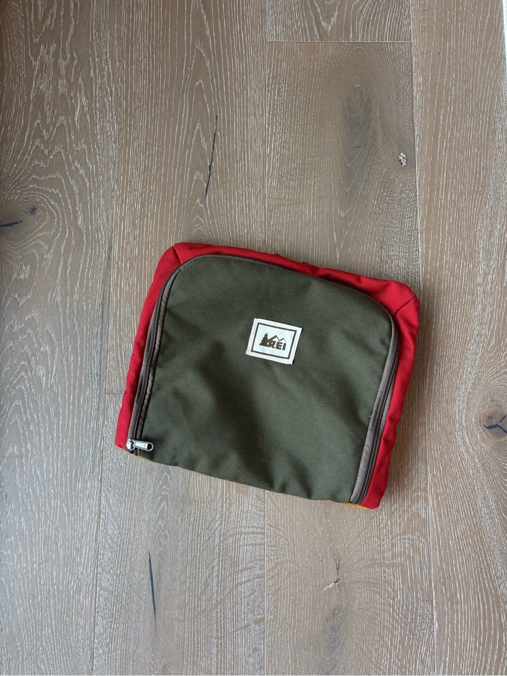 REI Olive Green and Red Toiletry Organizer Pouch